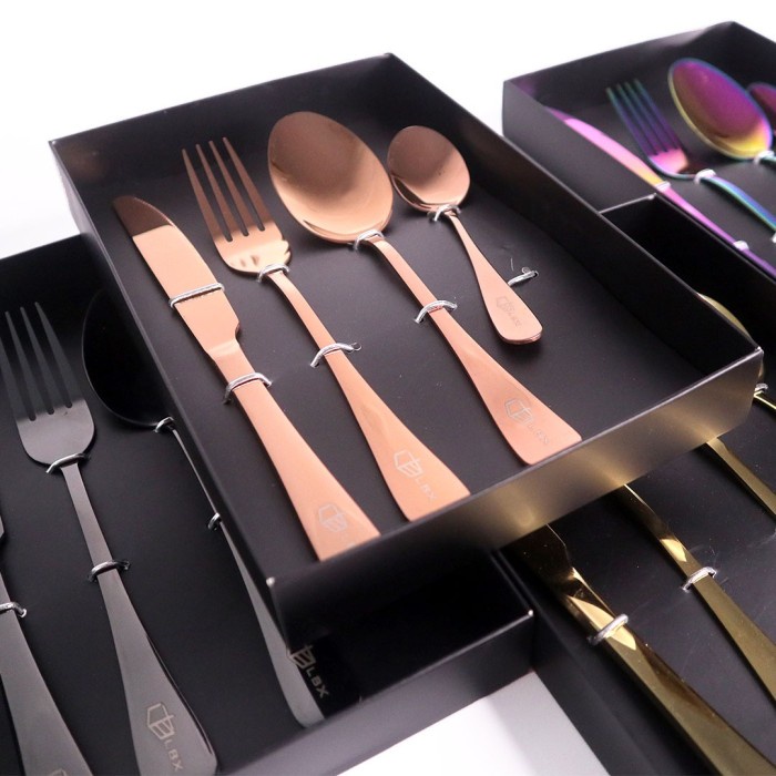 Sendok garpu pisau Set Stainless Gold Tebal Alat Makan Korea Tableware LBX Cutlery