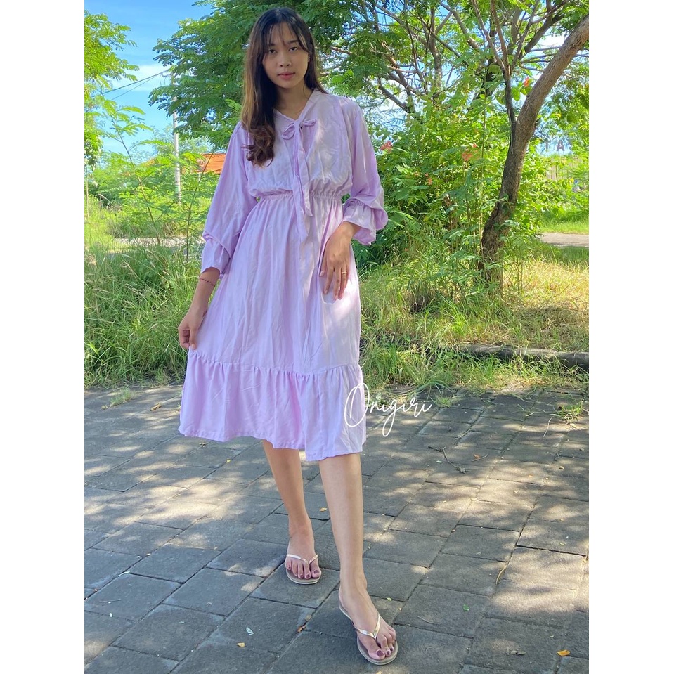 Dress Wanita Muslim Gamis Lengan Panjang Korea Korean Style Warna Ungu Violet Lilac Jumbo Big Zise M