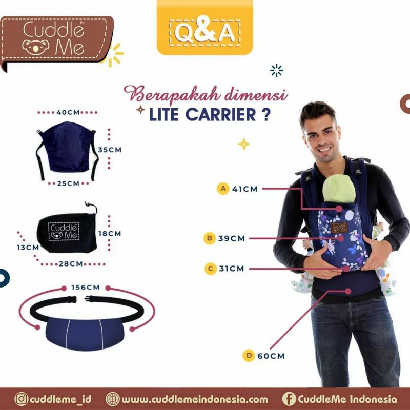 (BONUS Mainan) CuddleMe Lite Carrier Polos Solid Gendongan Bayi Anak Mshape Ransel SSC depan Cuddle Me 4bulan - 2 tahun