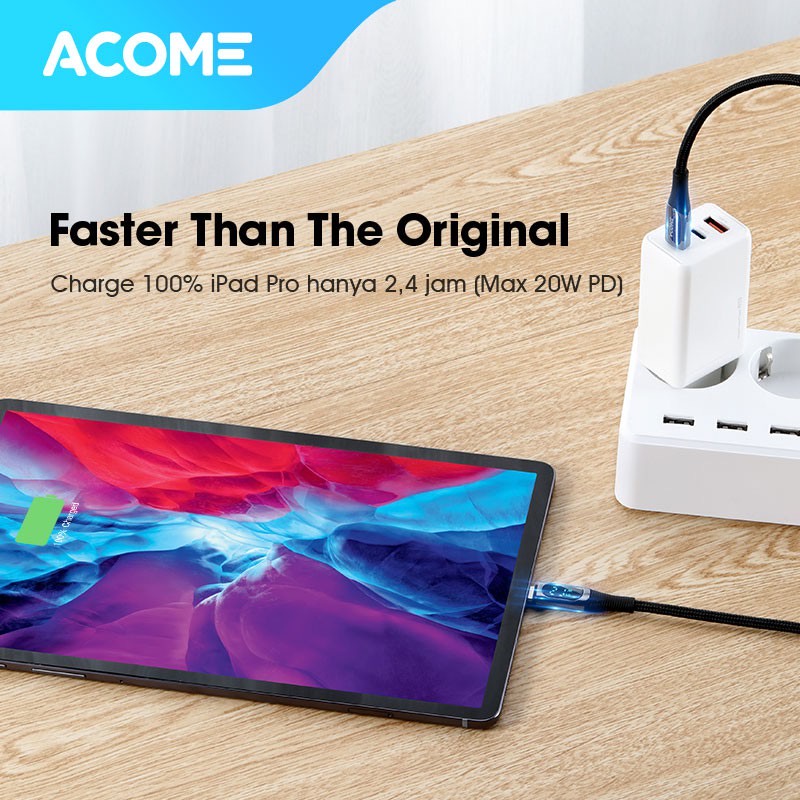 Kabel Data Fast Charging ACOME APD100  5A 100W Type C To Type C Smart LED Display Garansi Resmi 1 Tahun