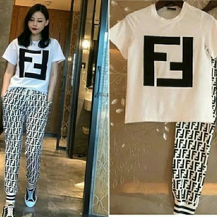 Set Fefe Putih Baju Setelan Wanita Training Joger