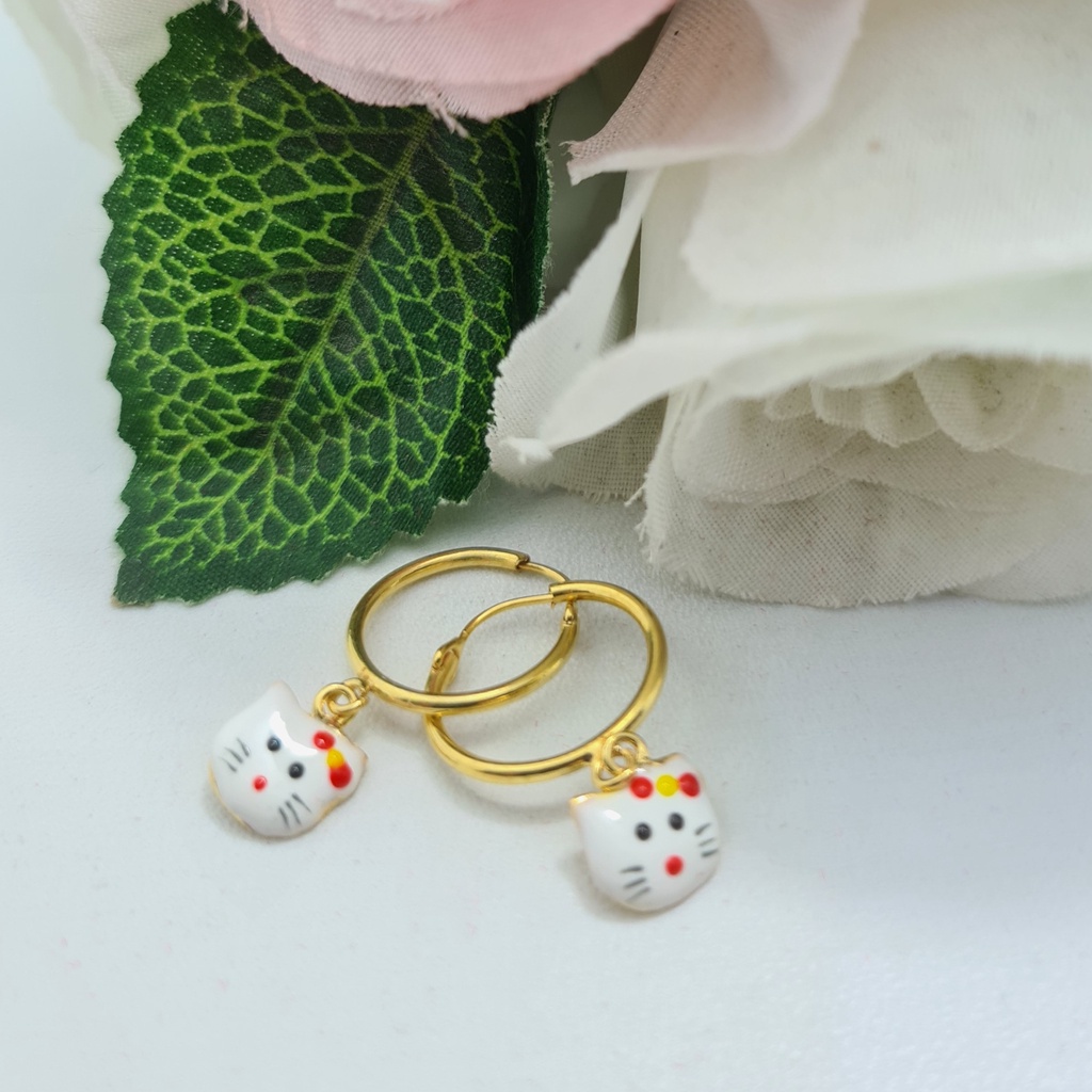 Anting Ring Anak Emas Muda Bandul Hello Kitty