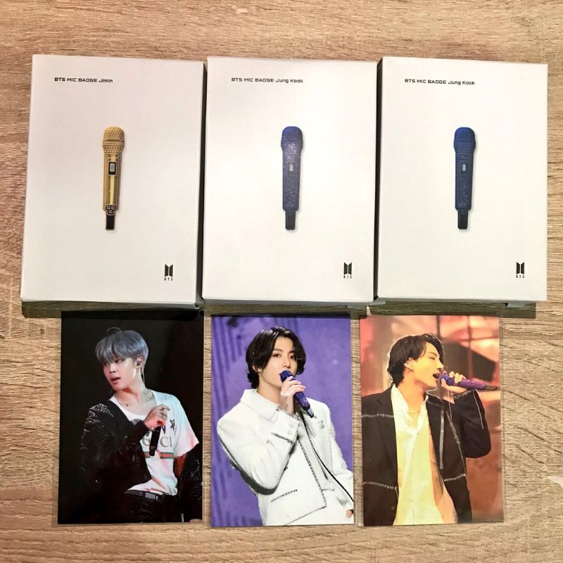 [READY] PIN MIC BADGE BTS + PHOTOCARD OFFICIAL HYBE INSIGHT FULLSET JUNGKOOK JIMIN PC MIC MUSEUM MIC