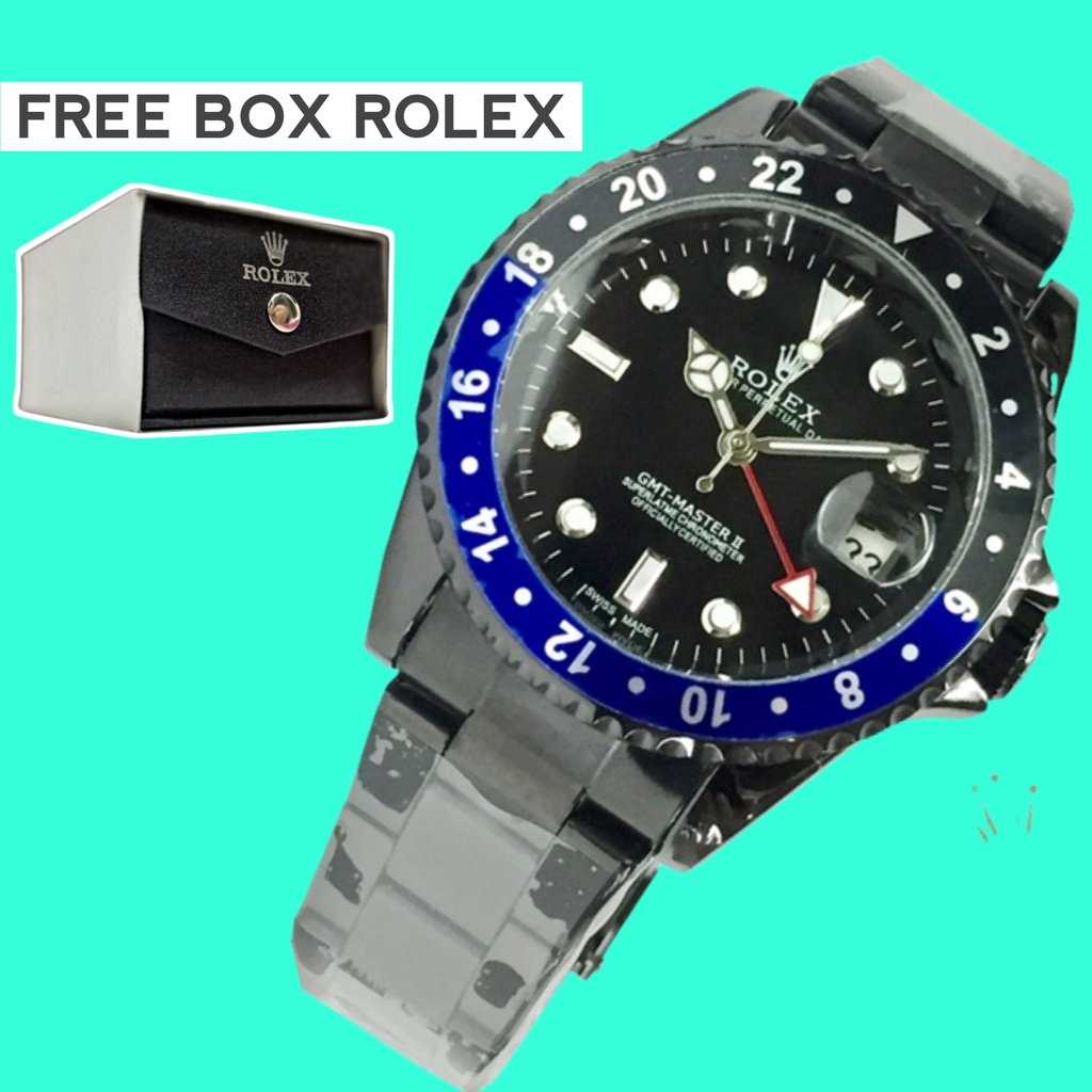 Jam Tangan Rolex Pria Automatic GMT Master II Otomatis Tanggal Aktif Anti Air Rantai Stainless Steel