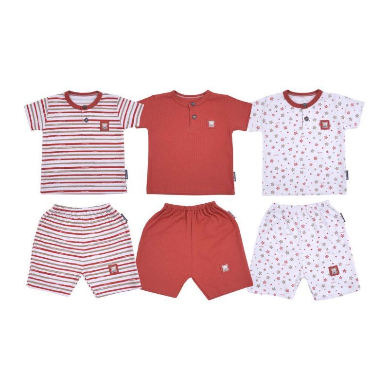 Fluffy (3 Pasang) Setelan OBLONG SALUR-POLOS-STAR =&gt; PENDEK-PENDEK / PENDEK-PANJANG / PANJANG-PANJANG / Baju Bayi Anak