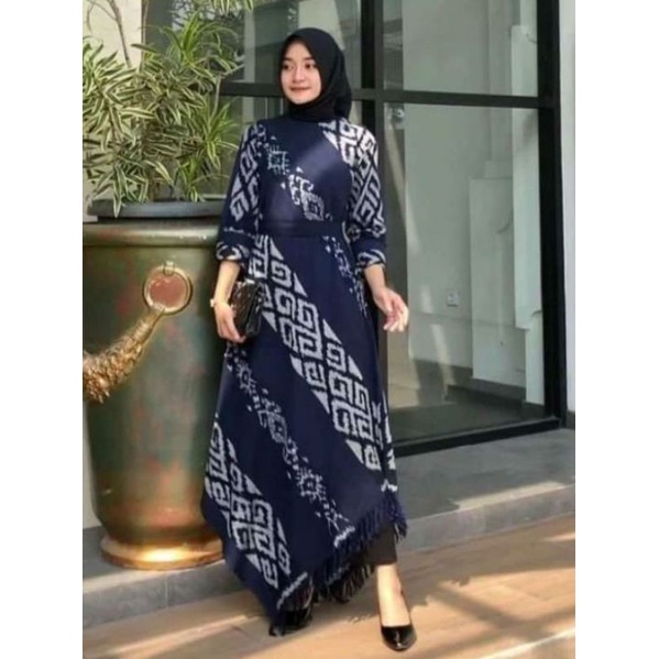 tunik tenun motif toraja navy 01 + free masker tenun