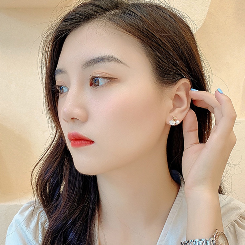 Berlian Berkilau Anting Mutiara shell Bintang Laut Lucu lady korea