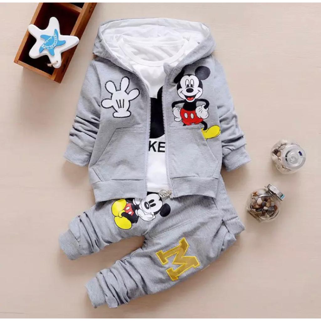 PROMO SETELAN 3 IN 1 HOODIE ANAK 1-5 TAHUN SETELAN MIKI MOUSE HOODIE ANAK LAKI LAKI DAN PEREMPUAN