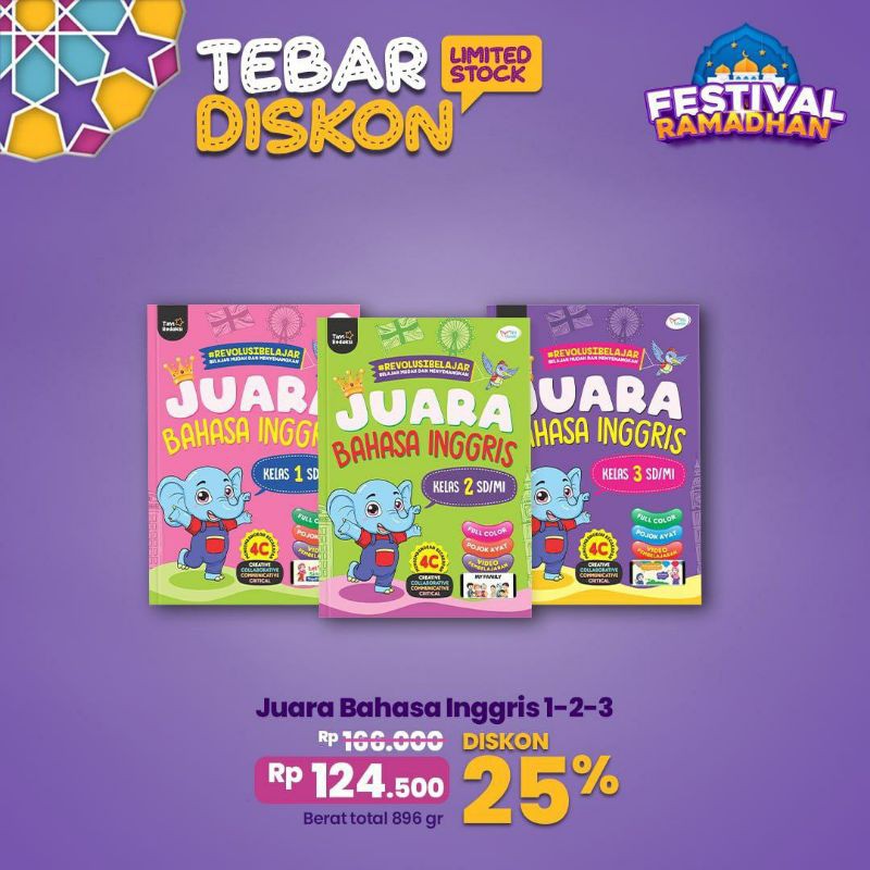 Buku Juara Bahasa Inggris / Paket Juara Bahasa Inggris untuk Kelas 1 Kelas 2 Kelas 3 SD/MI