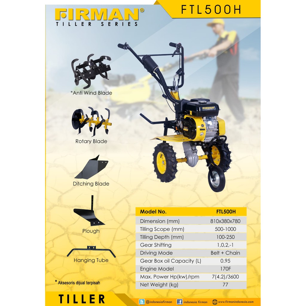 Firman FTL500H / Mesin Traktor Mini / Mesin Bajak Mini FTL 500H / Mini Tiller Firman FTL500H Cultivator Mini Mesin Bajak Lahan Kering