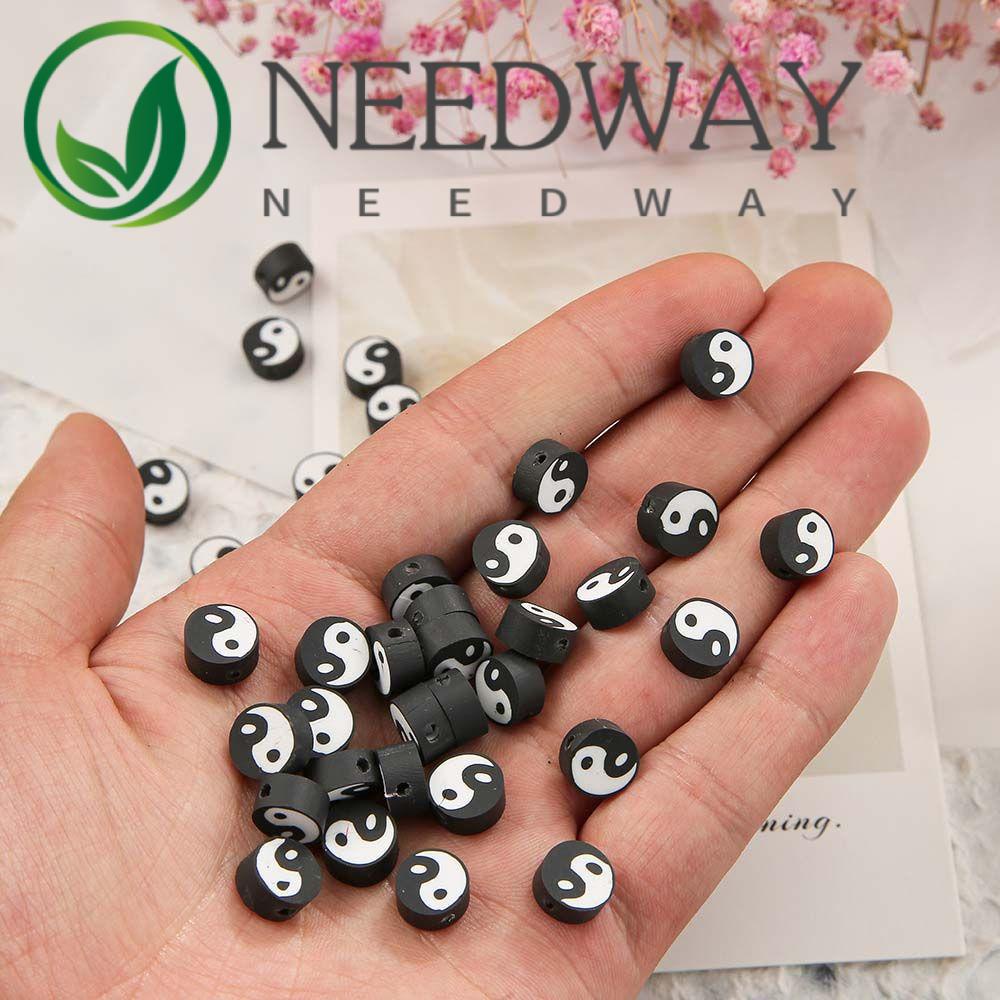 Needway  10mm Tai Chi Beads Handmade Needlework Beads Yin Yang Eyes Loose Beads Bracelet Colorful Soft Pottery Earring Gossip Peace 50 Pcs DIY Jewelry Making/Multicolor