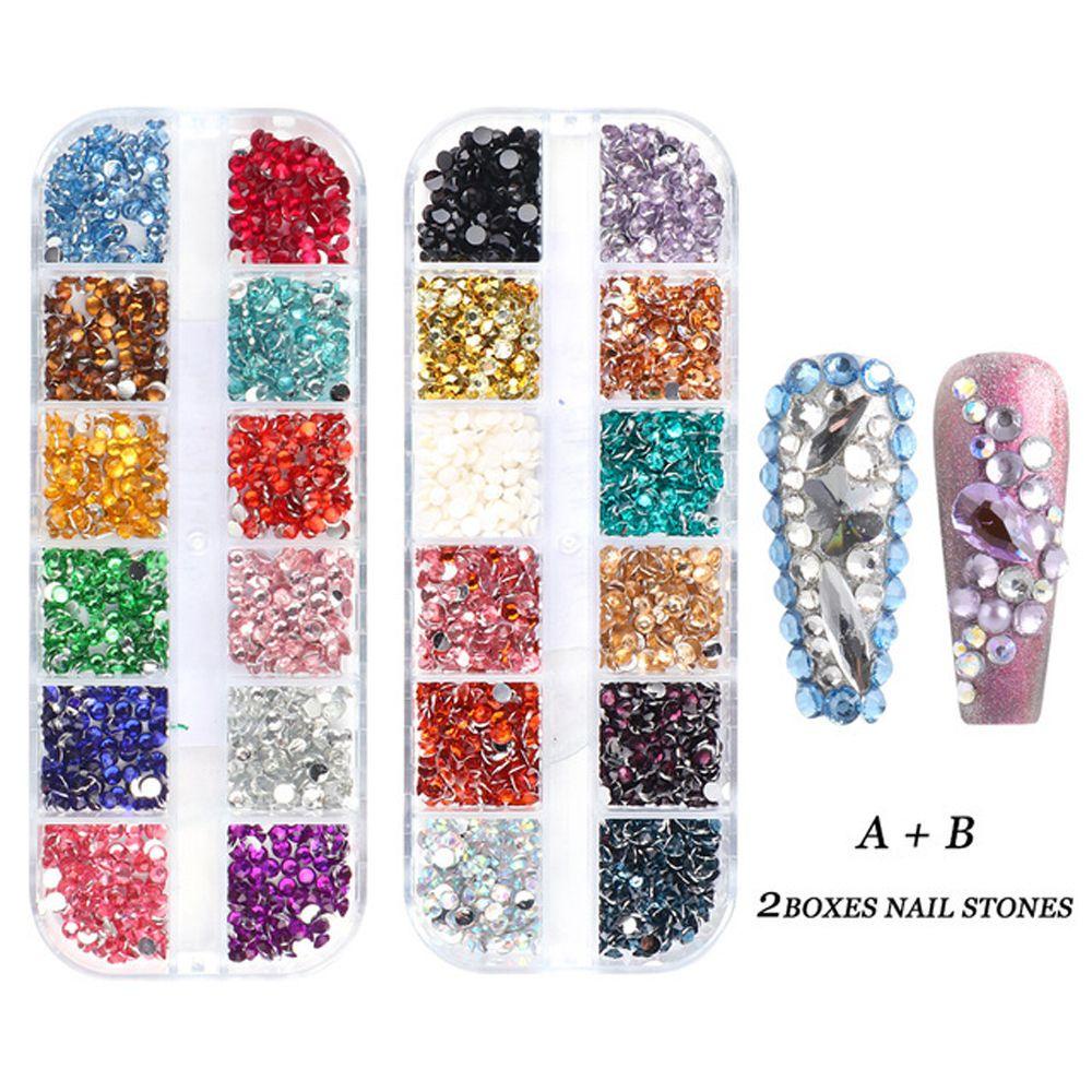 AUGUSTINA Agustina Kuku Berlian Imitasi Dengan Pinset Set 3mm 12kisi Manikur Flatback Manik-Manik Phone Case Decor DIY Ornamen 3D Nail Art Dekorasi