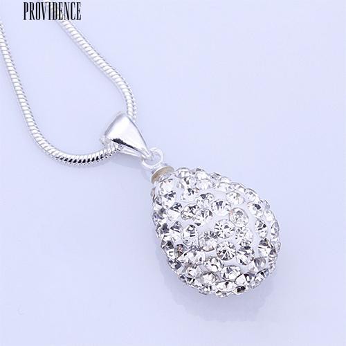 [Bayar Di Tempat]Shiny Silver Disepuh Rhinestone Air Mata Drop Kalung Rantai