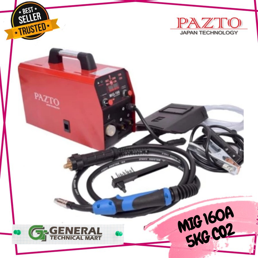 PAZTO Mesin Las MIG 160 A 5KG CO2 Tanpa Gas Welding Gasless Japan