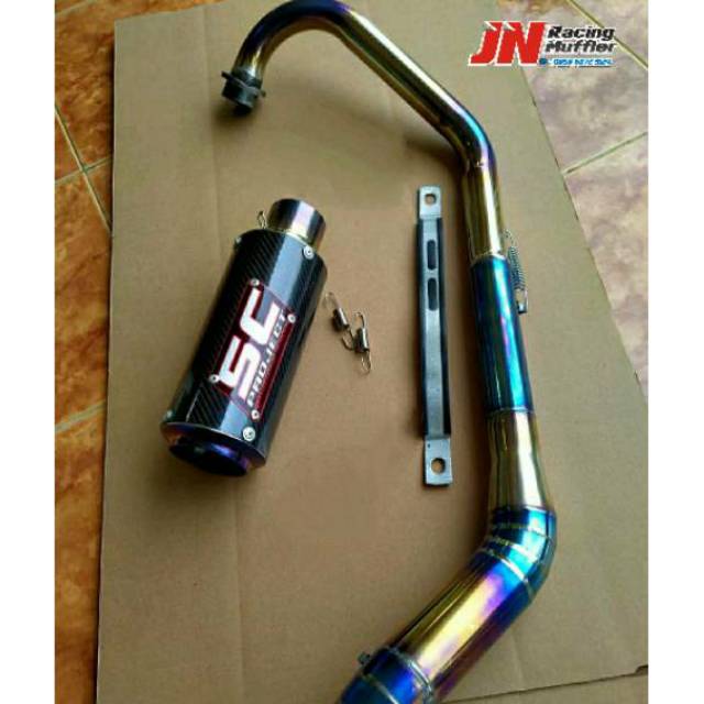 Knalpot Racing SC karbon leher blue gold vixion cb cbr r15 gsx satria sonic dll