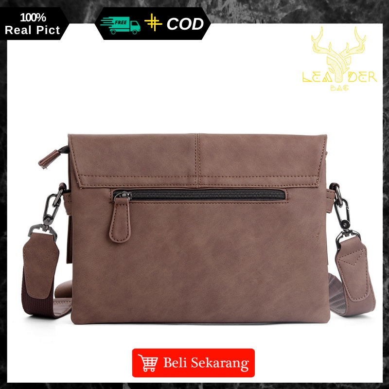 Tas Selempang Pria Kulit Tas Kerja Pria Terbaru Tas Slingbag Kulit Cowok Import Premium Tas Pria Kulit Original Distro Warna Coklat Khaki Waterproof B68 TANGO