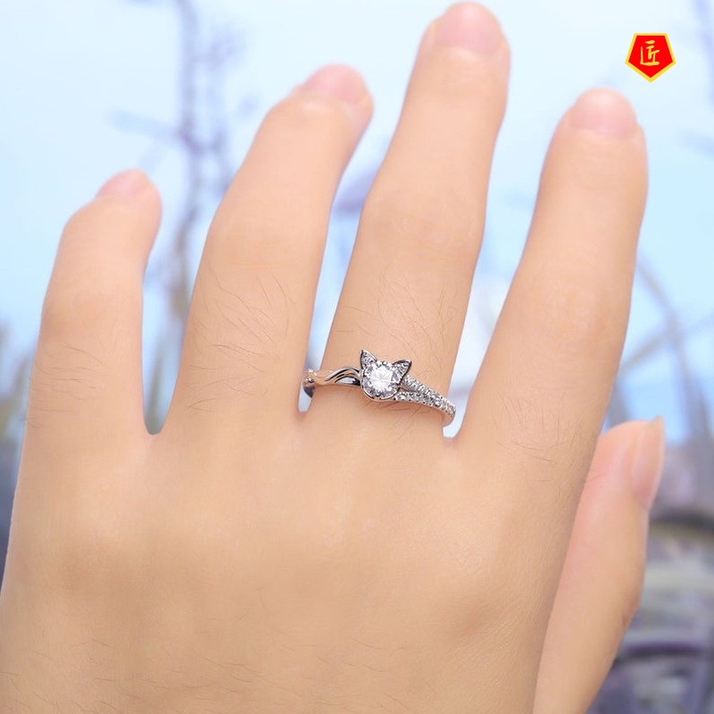 [Ready Stock]Fashion Simple Moissanite Cute Cat Ring