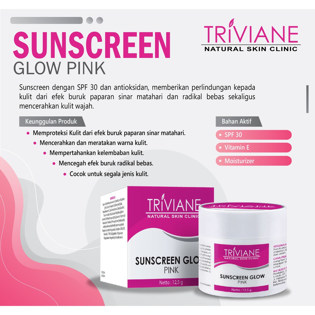 Triviane Sunscreen Glow Pink 12.5gr Original / Tabir Surya Pencerah BPOM Aman