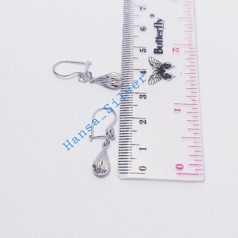 Anting Perak Wanita Silver Asli 925 Lapis Emas Putih Model Agogo Lojong Ukir - Anting Wanita Anti Karat