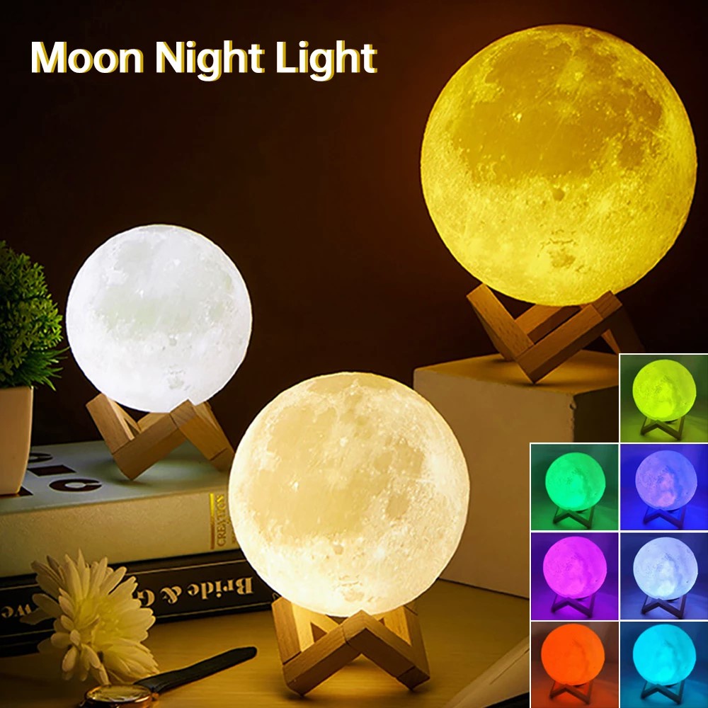 Lampu Tidur Bulan / Lampu Malam / Barang Estetik Aesthetic Moonlight LED 3D Baterai Lampu Berbintang