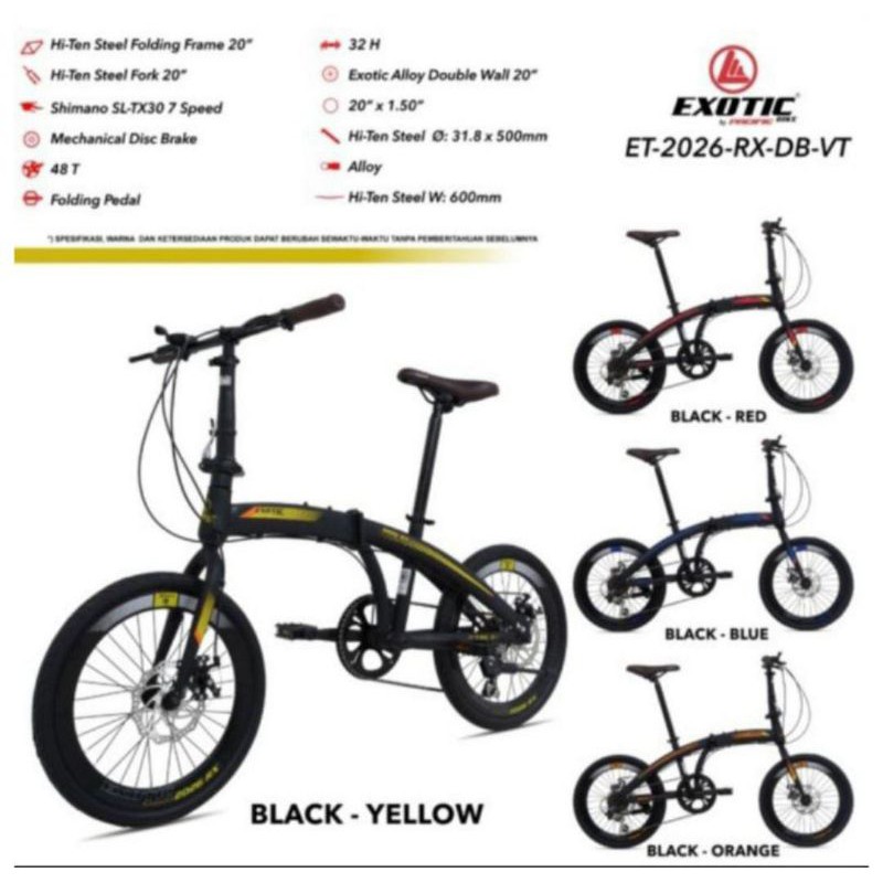Sepeda lipat 20 inch Exotic 2026 RX DB VT  7Speed