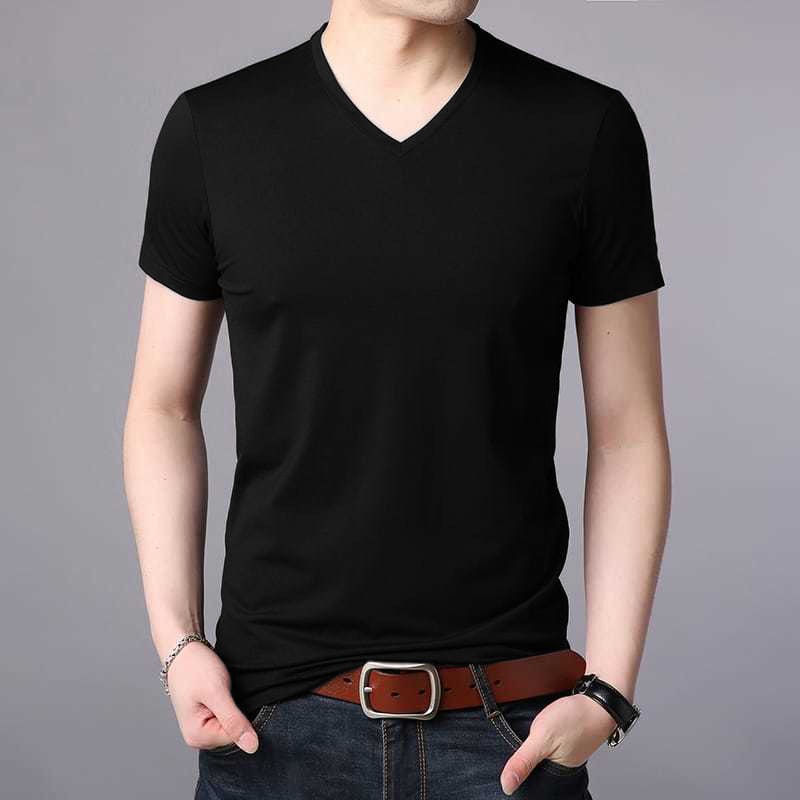 Pamelo.id Kaos Polos Pria Kerah V Baju Atasan Tshirt Distro Bigsize Kaos laki pakaian Pria Tshirt polos V Neck