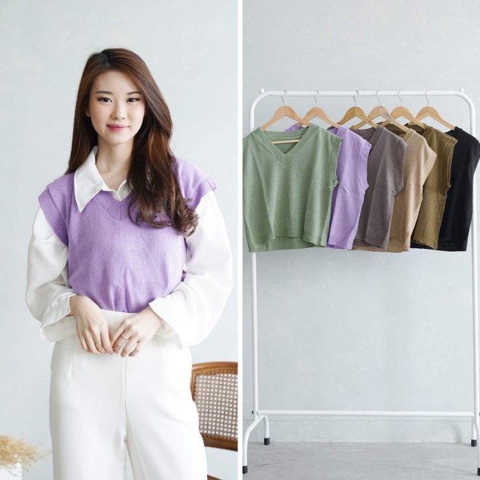 Promo nih  Laura Knit Vneck Vest Sweater Outer Wanita Rajut Tanpa Lengan Premium Quality