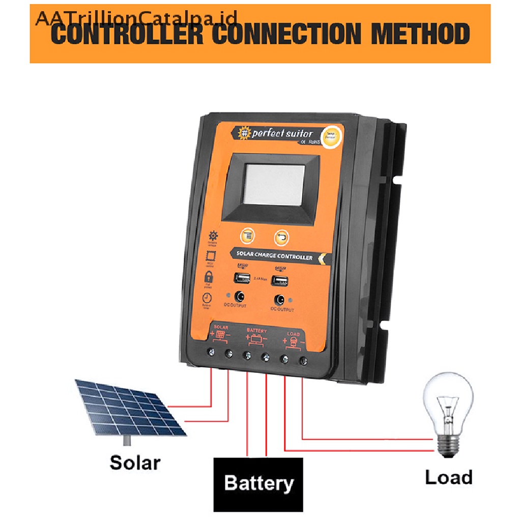 Regulator Baterai Tenaga Surya 12 / 24V 30 / 50 / 70A Dual USB 5V LCD