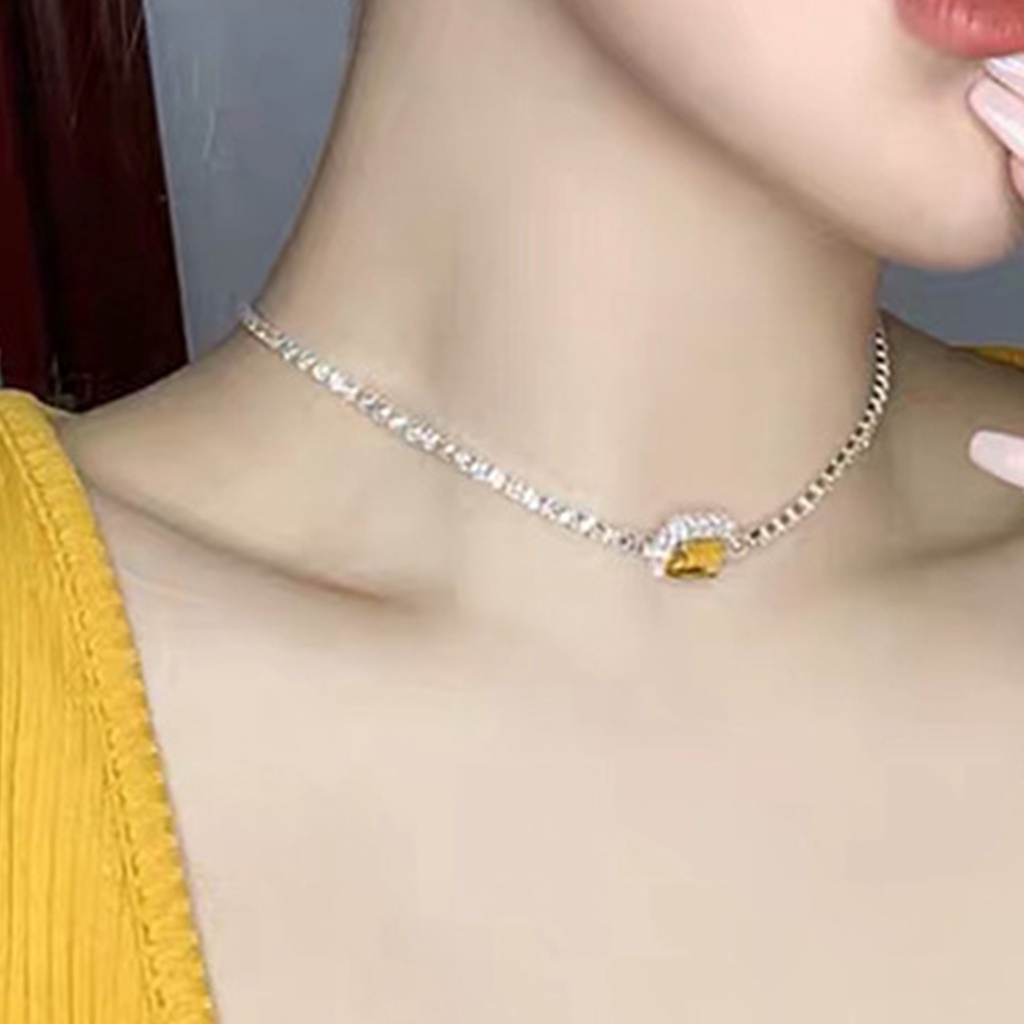 Hu Hu Hu Hu Hu Alat Bantu Pasang Kacamata♡ Kalung Choker Rantai Klavikula Dengan Liontin Berlian Imitasi Bentuk Persegi Untuk Wanita