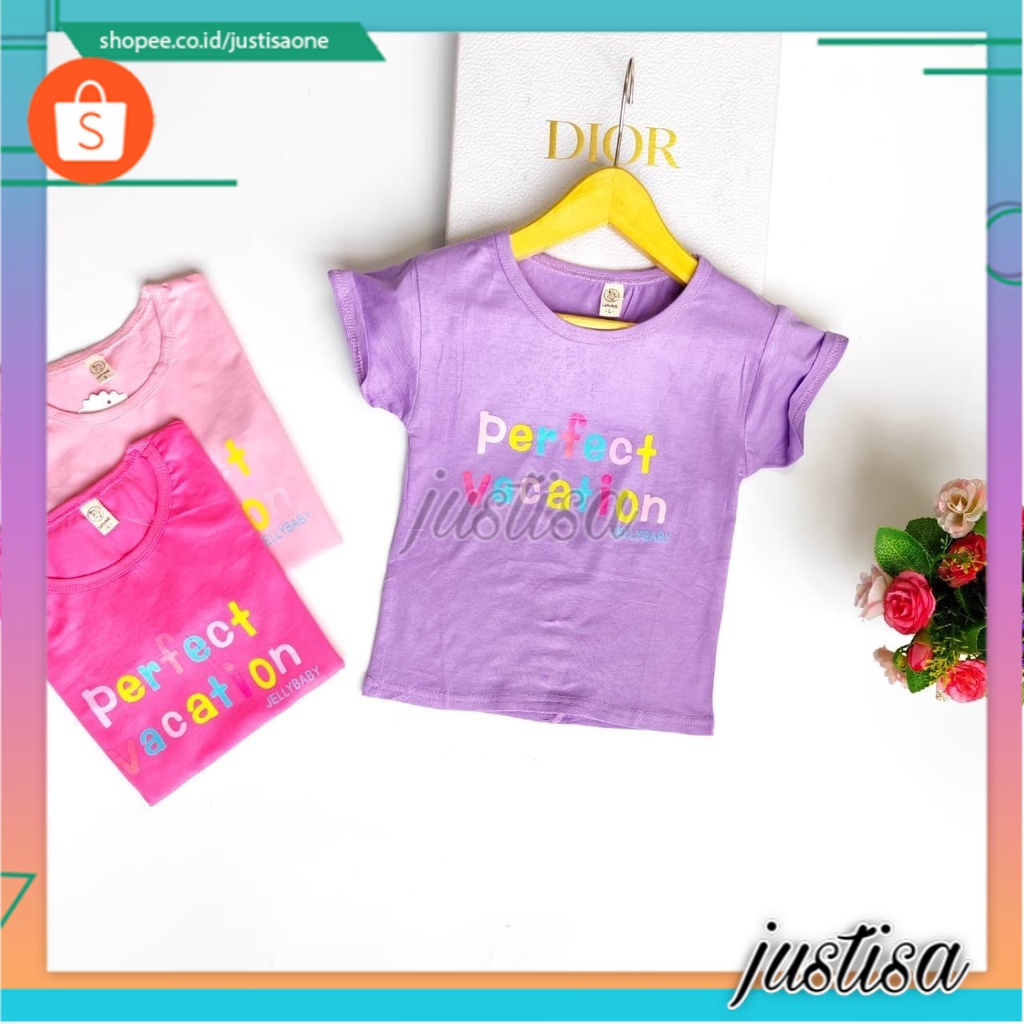 Promo !! Atasan anak perempuan import / kaos anak import / Atasan perfect vacation text ukuran 6 bulan - 24 bulan