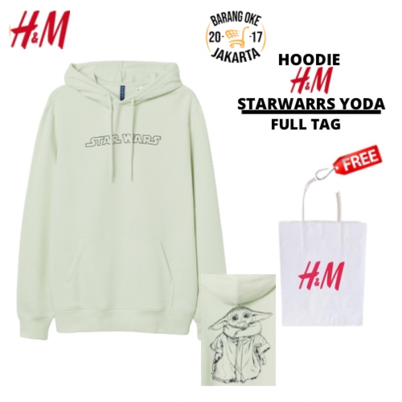 COD 9.9 Hoodie Sweater Pria Wanita HnM Starwars Yoda Mint Jaket H&amp;M Unisex Cowok Cewek Full Tag