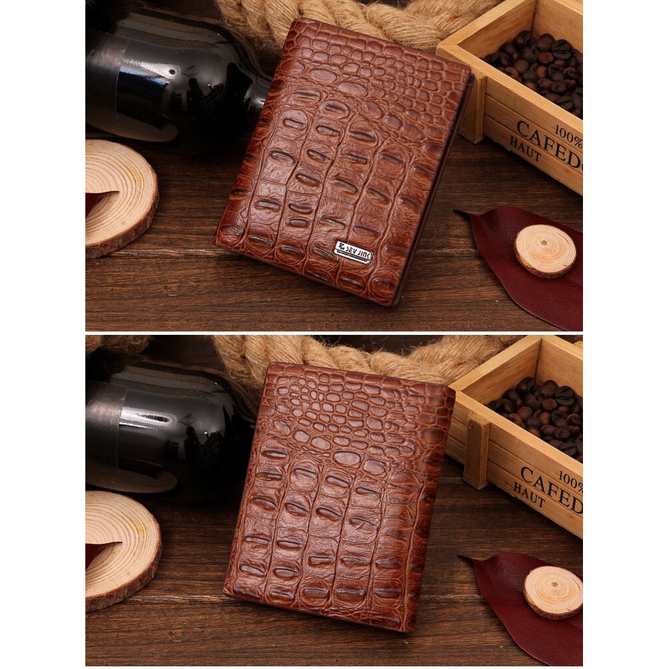 Dompet Pendek Kulit Pria Dompet Lipat Motif Croc 905-1 Vertikal