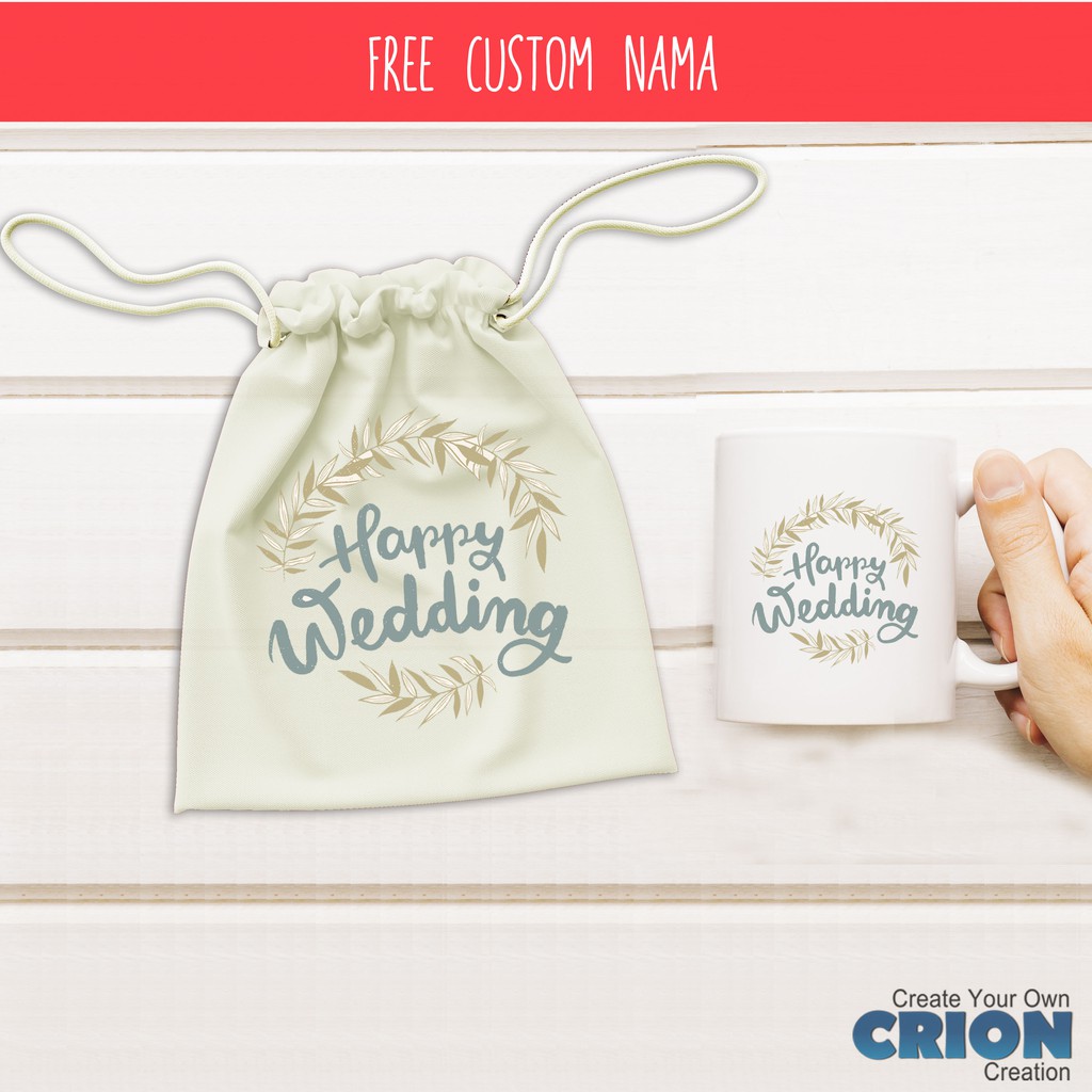 Mug Hampers Happy Wedding Pouch Bisa Custom Tulisan - By Crion