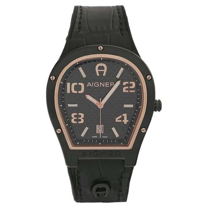 Aigner Roma A136106 Men Black Dial Black Leather Strap Terbaru