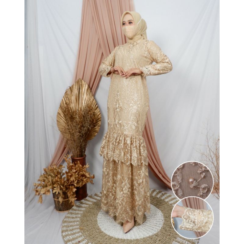 Gamis Duyung Full Tile / Gamis Tile Mutiara Model Duyung / Gamis Tile Pesta