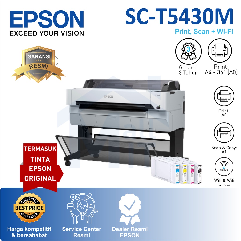 PRINTER EPSON SURECOLOR SC-T5430M T5430M PRINT SCAN PLOTTER A0 36INCI