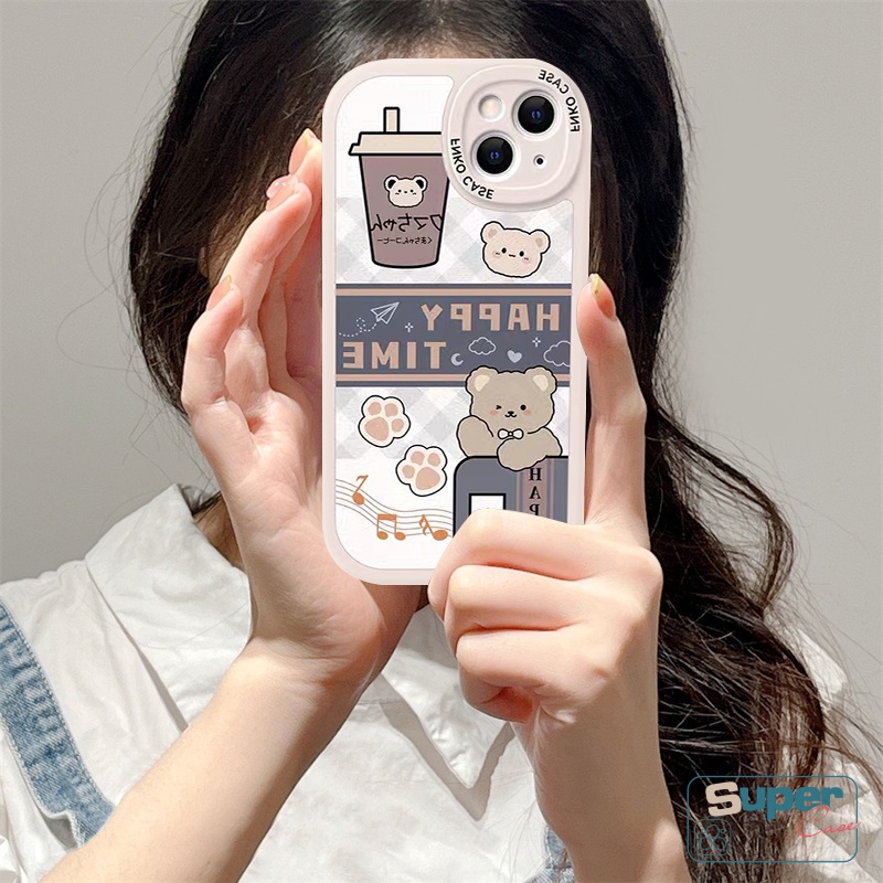 Case OPPO A17 A95 A15 A12 A57 A16 A78 A58 A17K A15s A96 A3S A55 A94 A16K A1K A31 A9 A5 A54 A5S A76 A7 A92 A74 A53 A33 A16E Reno 5F 8T B5 7 6 4 Beruang Kartun Lucu Soft Cover Teh Susu