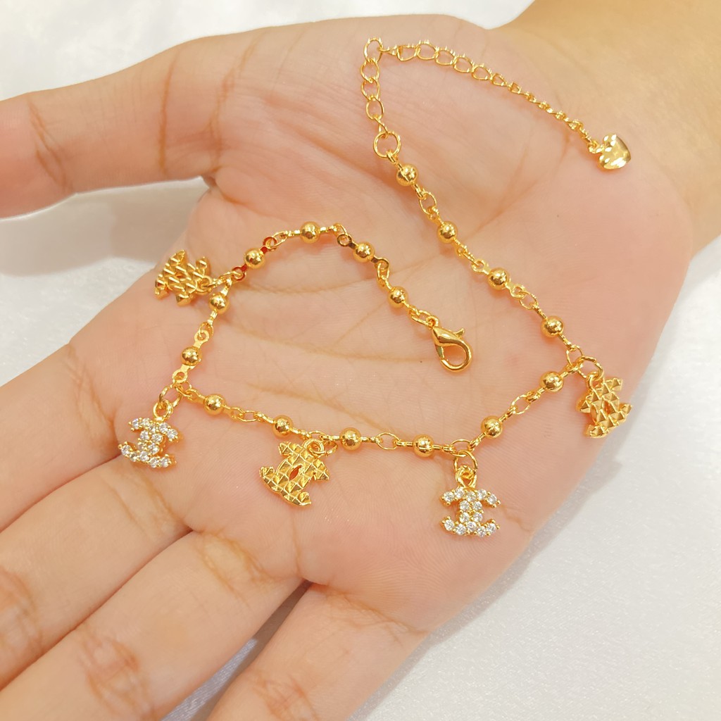 Gelang Tangan Jurai Wanita Lapis Emas Permata Aksesoris Fashion