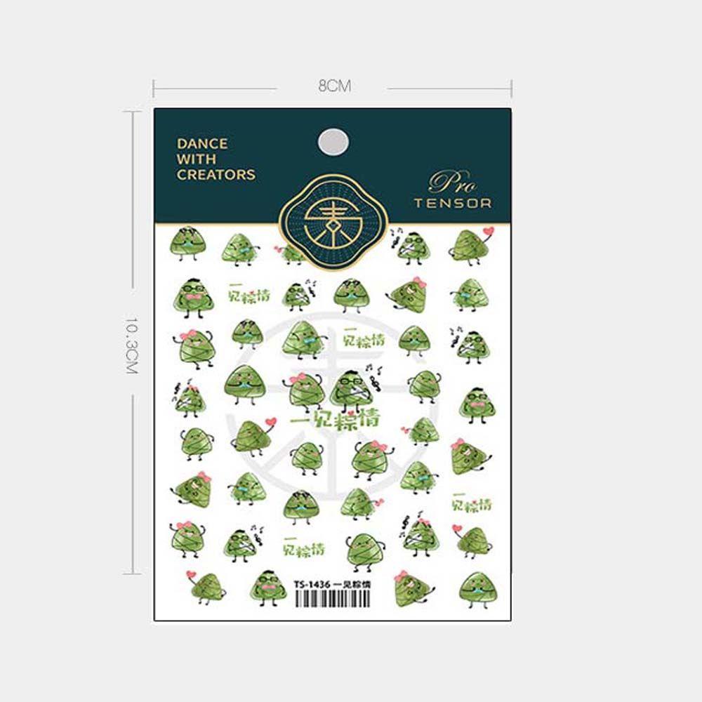 AUGUSTINA Agustina Zongzi Stiker Kuku Lucu Daun Hijau Perekat Diri Stiker Tipis Tangguh Zongzi DIY Manicure Aksesoris Nail Foil Decals