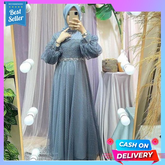 [Luxe.Dlabel]-C14 Dress | Dress Panjang Wanita  Korea Style Long Rawnie Dress / Lengan Balon