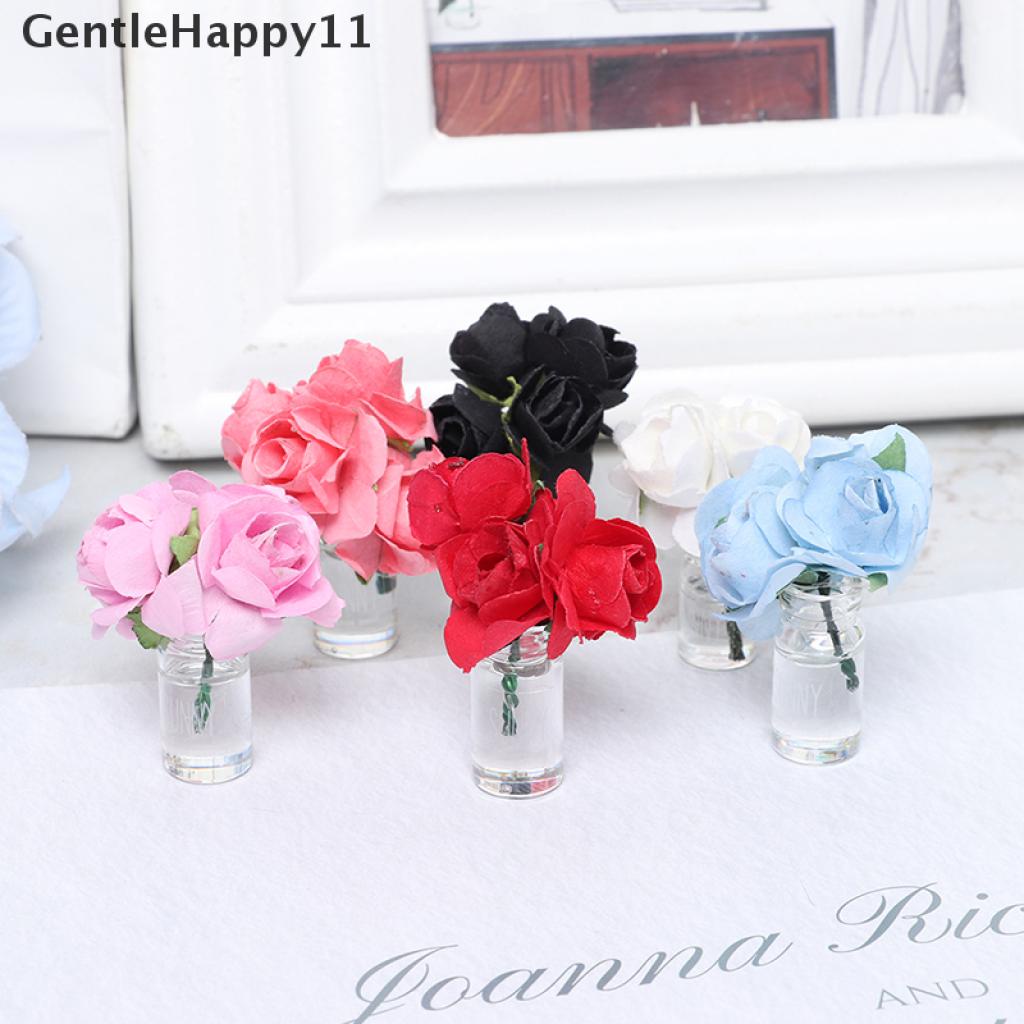 Gentlehappy Miniatur Botol Kaca Isi Bunga Mawar Skala 1: 12 Untuk Dekorasi Rumah Boneka