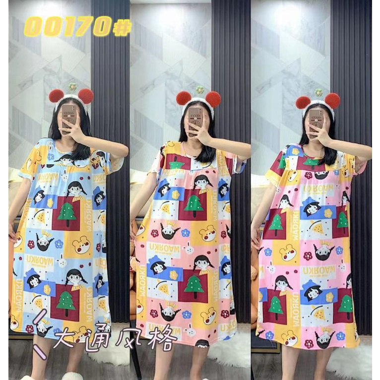 (COD) Daster Import Serut Jumbo Karakter Pohon Kotak