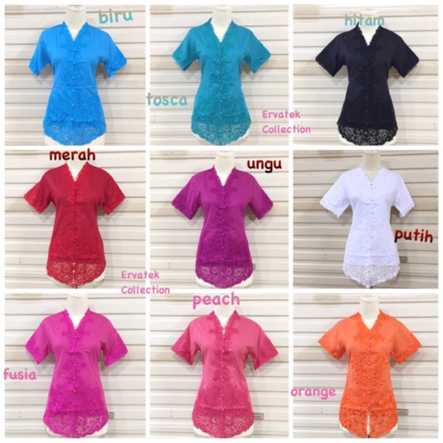 Kebaya Encim Bordir Senada Tangan Pendek KE03 Bahan Katun Halus | Kebaya Kartini Modern