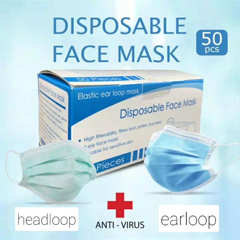 Masker hijab/ Disposable Protective Masker  Mask / Masker 3 PLY isi 50 / SURGICAL MASK / MASKER