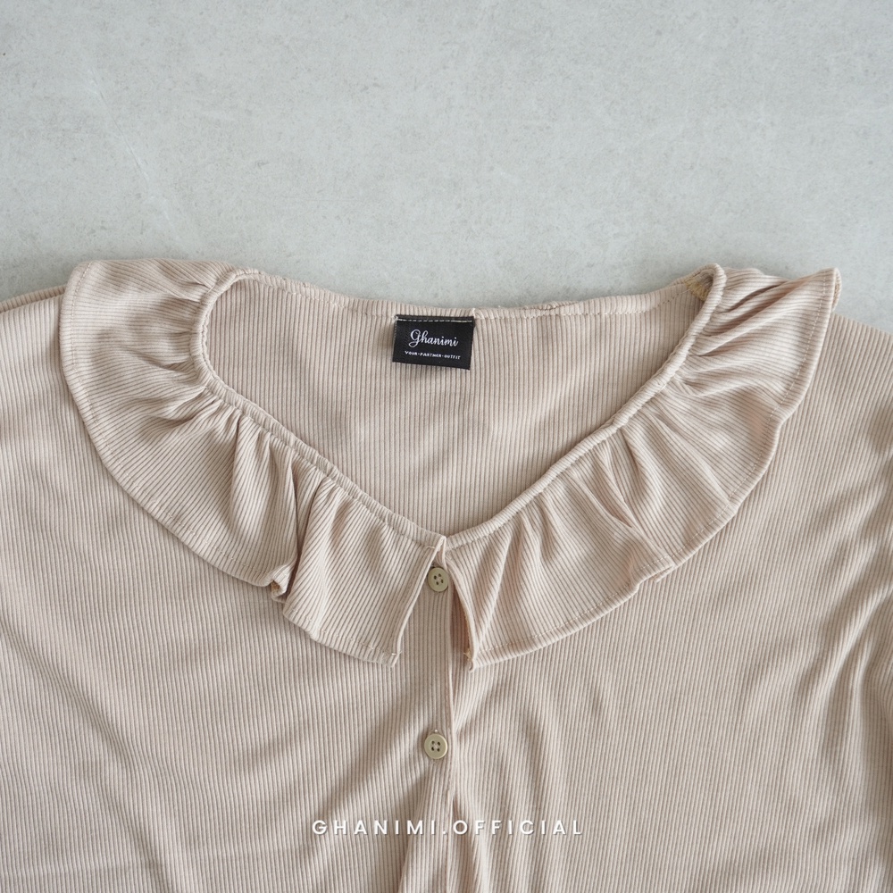 Ghanimi - Syira Cardigan / Outer Rajut Polos kerah ruffle / outer rib knit tebal kekinian / outer korean style / cardigan aesthetic