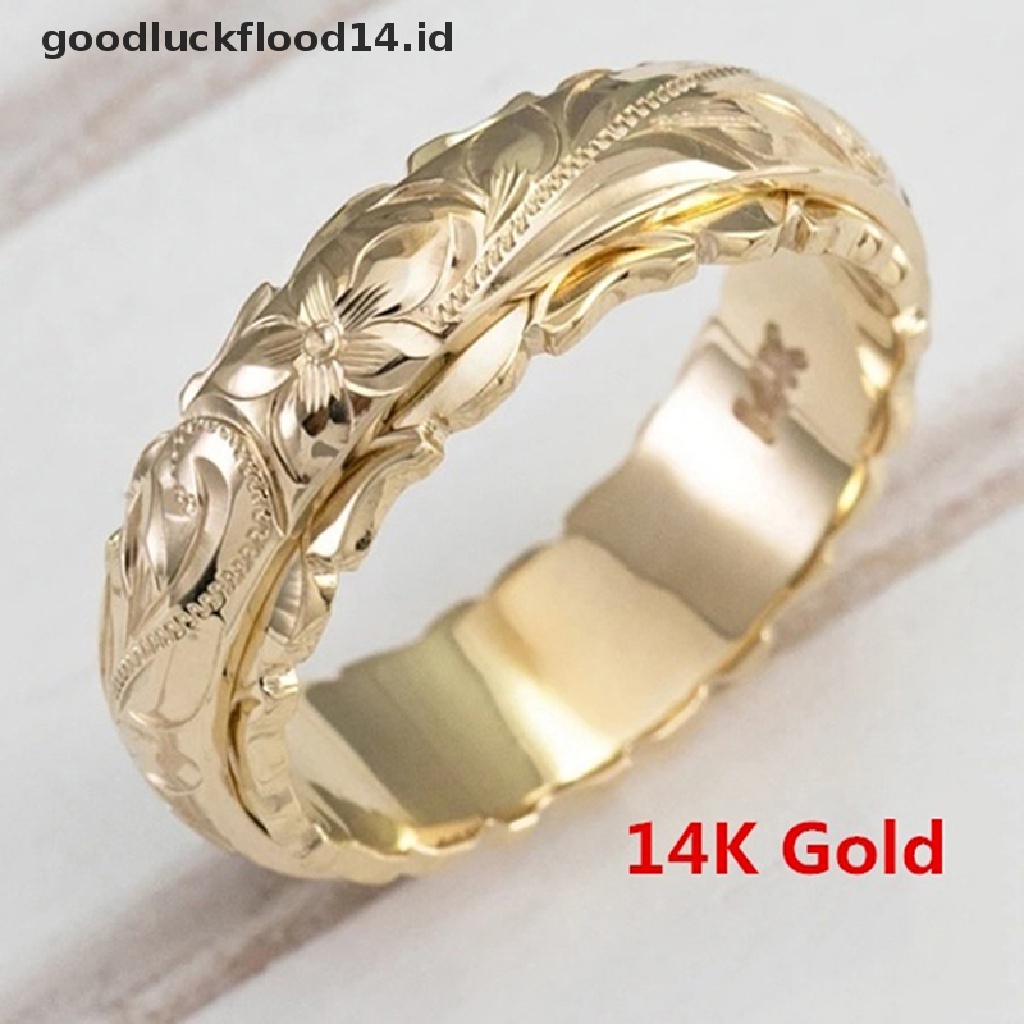 [OOID] Exquisite Womens 14k Gold Ring Hang Engraved Flower Ring Anniversary Gifts ID