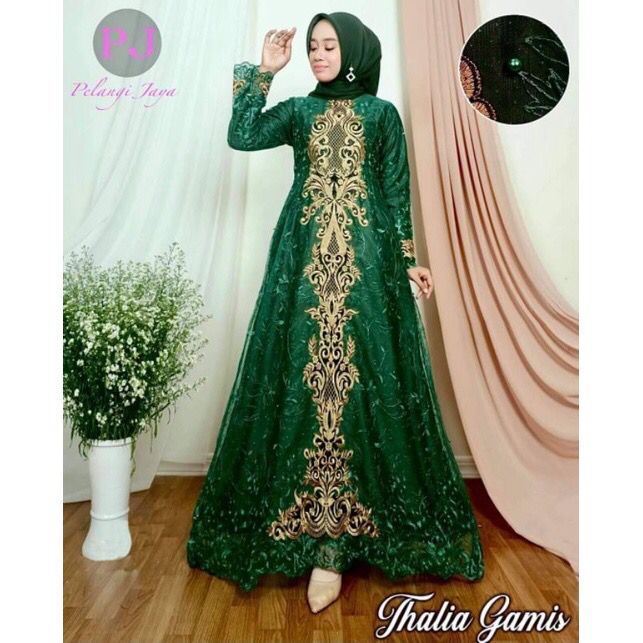 Gamis tille bordir thalia | Gamis pesta | Gamis brukat jumbo wanita | Baju outfit kondangan Size M L XL XXL