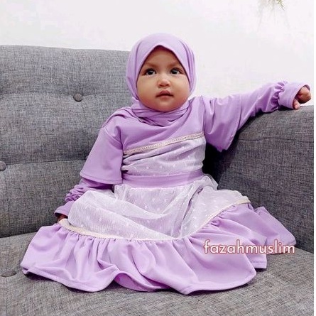 Gamis tille bayi dan anak, Gamis set hijab bayi, gamis pesta, dress muslim bayi, gamis renda bayi, gamis simpel