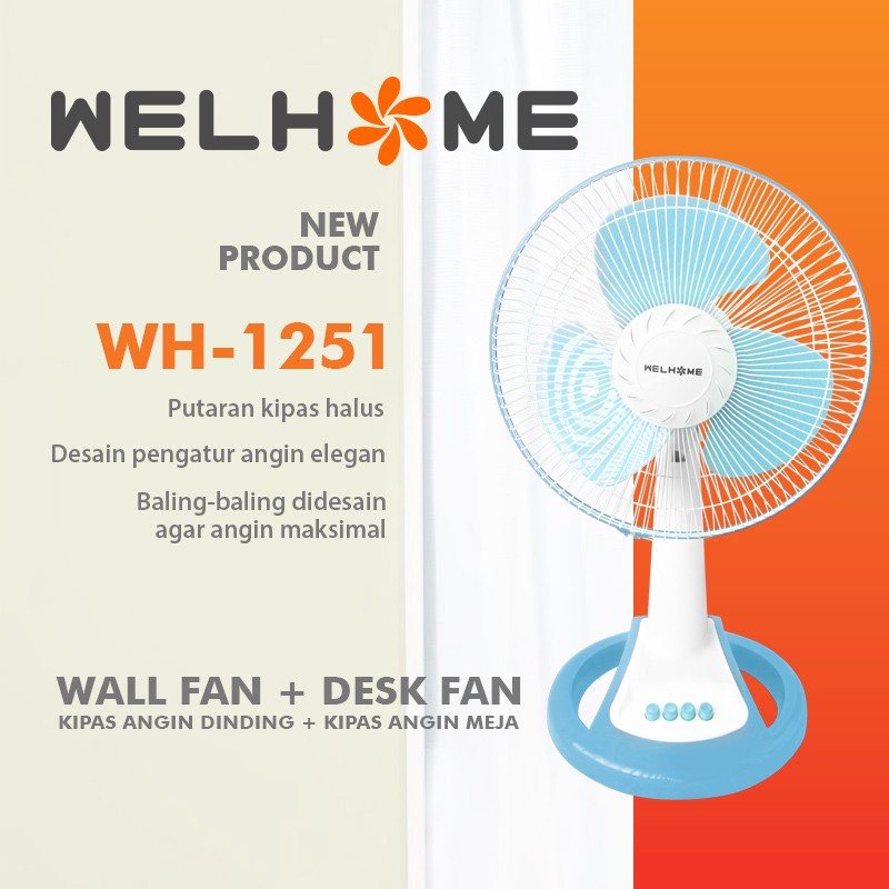 Kipas Angin Dinding Dan Meja Welhome WH-1251 Murah Meriah | Kipas Angin 2 In 1 Desk Fan &amp; Wall Fan Welhome WH 1251 [ Bisa Cod ] | FMS