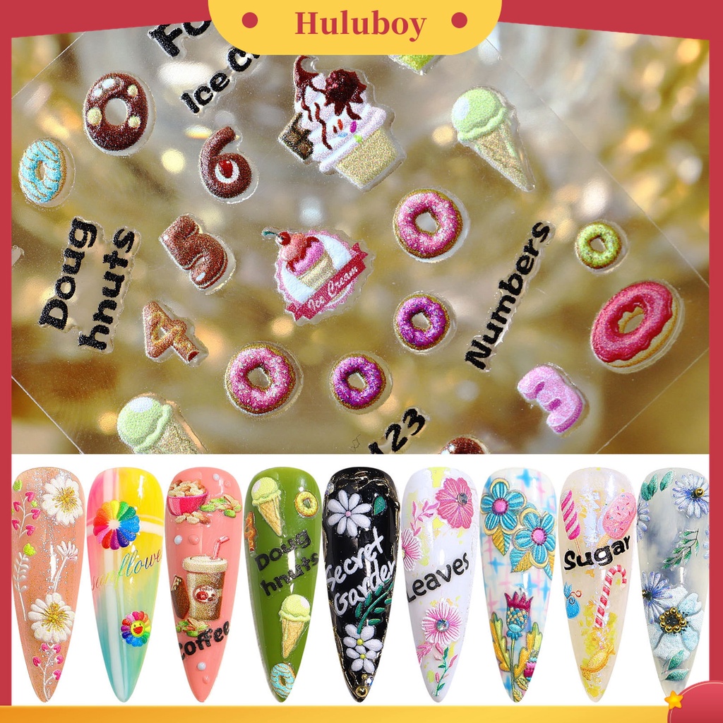 Huluboy Huluboy♡ 6 Pcs / Set Stiker Kuku Desain Ukiran Coklat Tahun Baru 5D Ultra Tipis Untuk Manicure